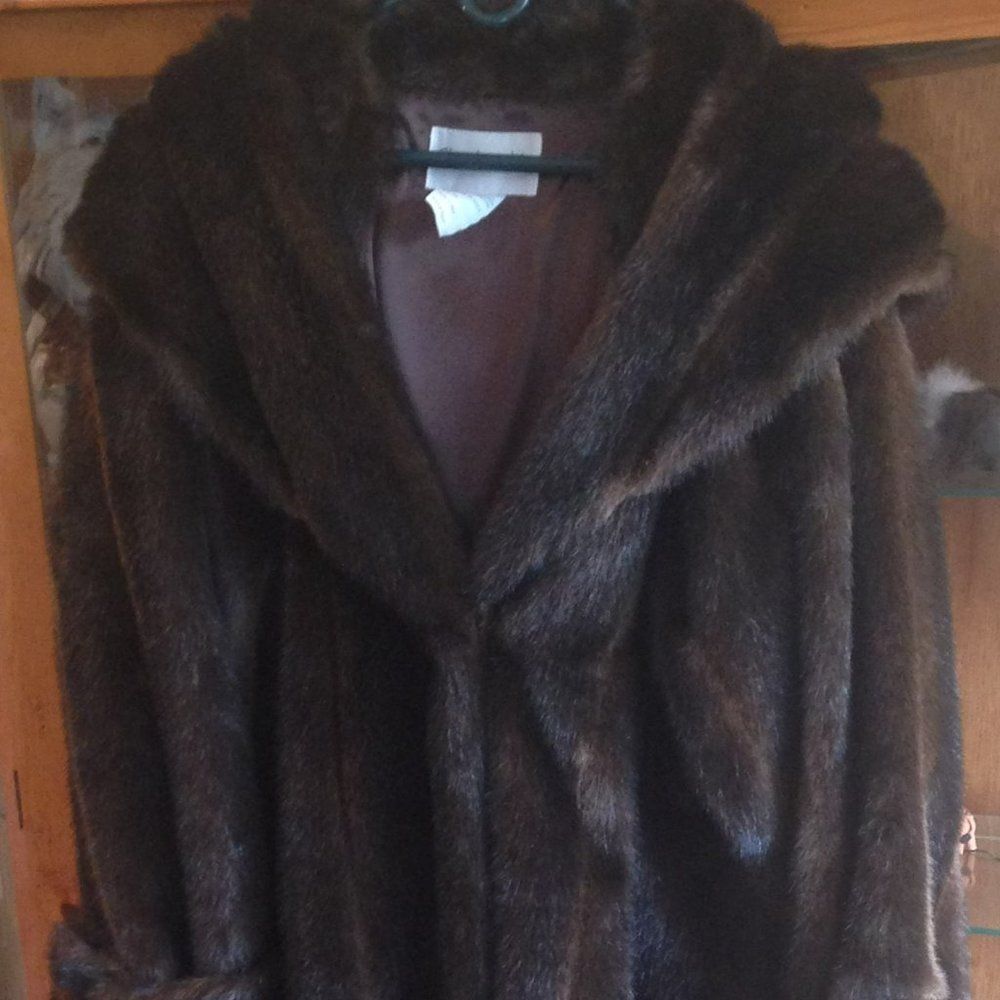 Faux fur mink hooded coat
